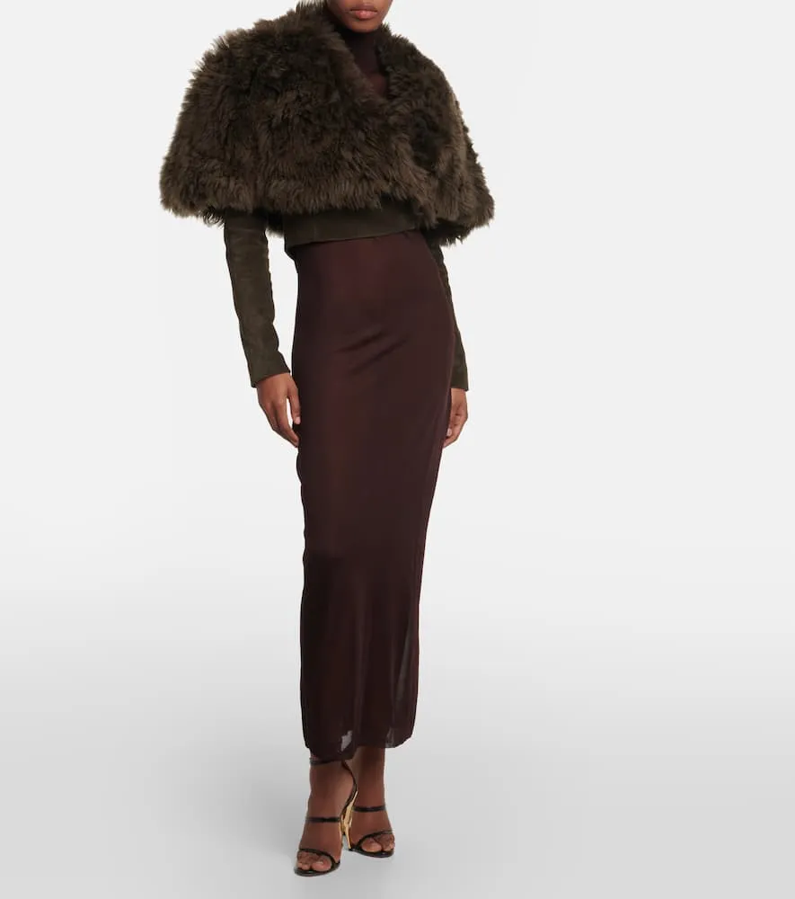 Alaia Cropped shearling and suede jacket
