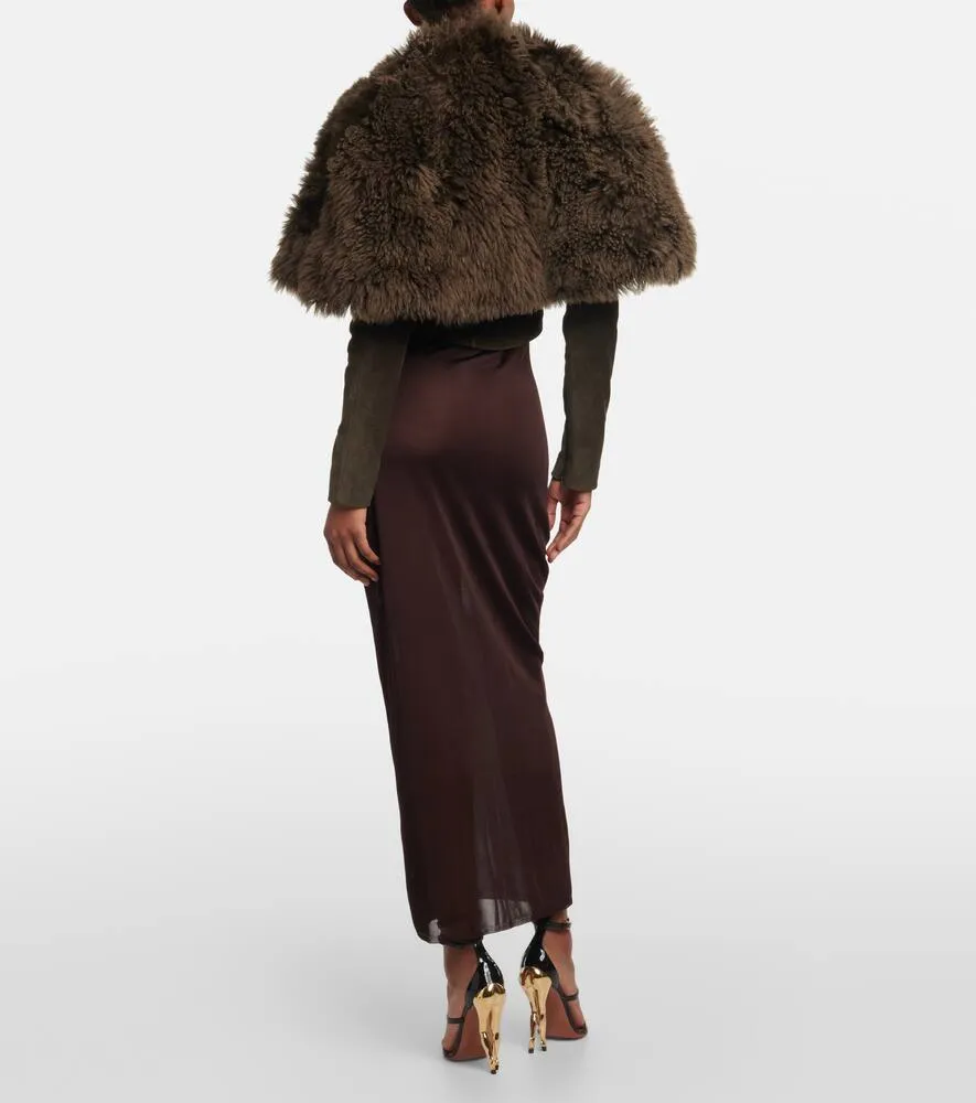 Alaia Cropped shearling and suede jacket