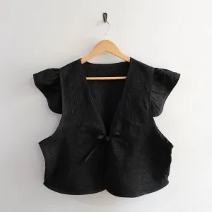 Amelia Flutter Sleeve Vest Black with White Stitching XL027