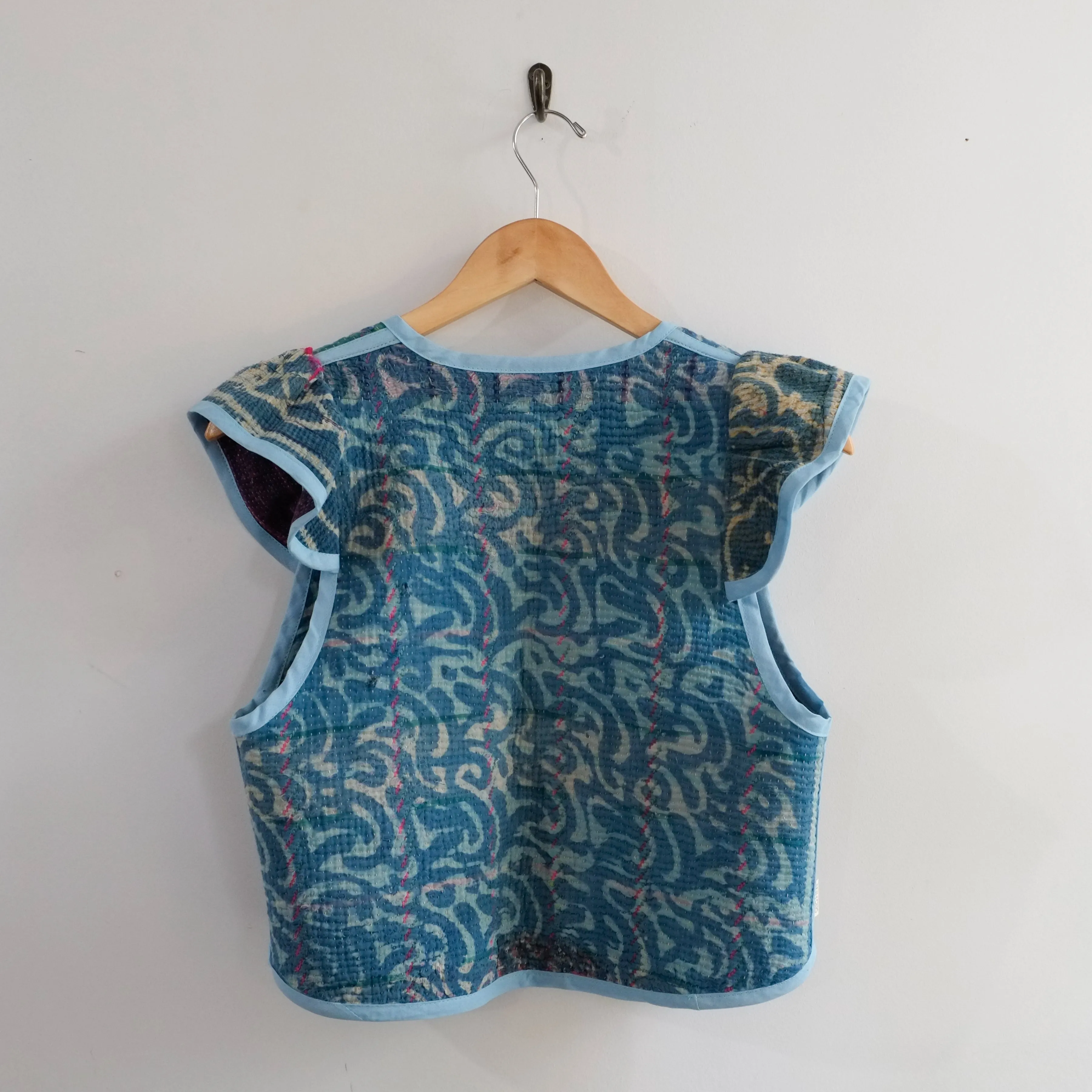 Amelia Flutter Sleeve Vest Indigo with Purple Sleeves XS008