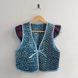 Amelia Flutter Sleeve Vest Indigo with Purple Sleeves XS008