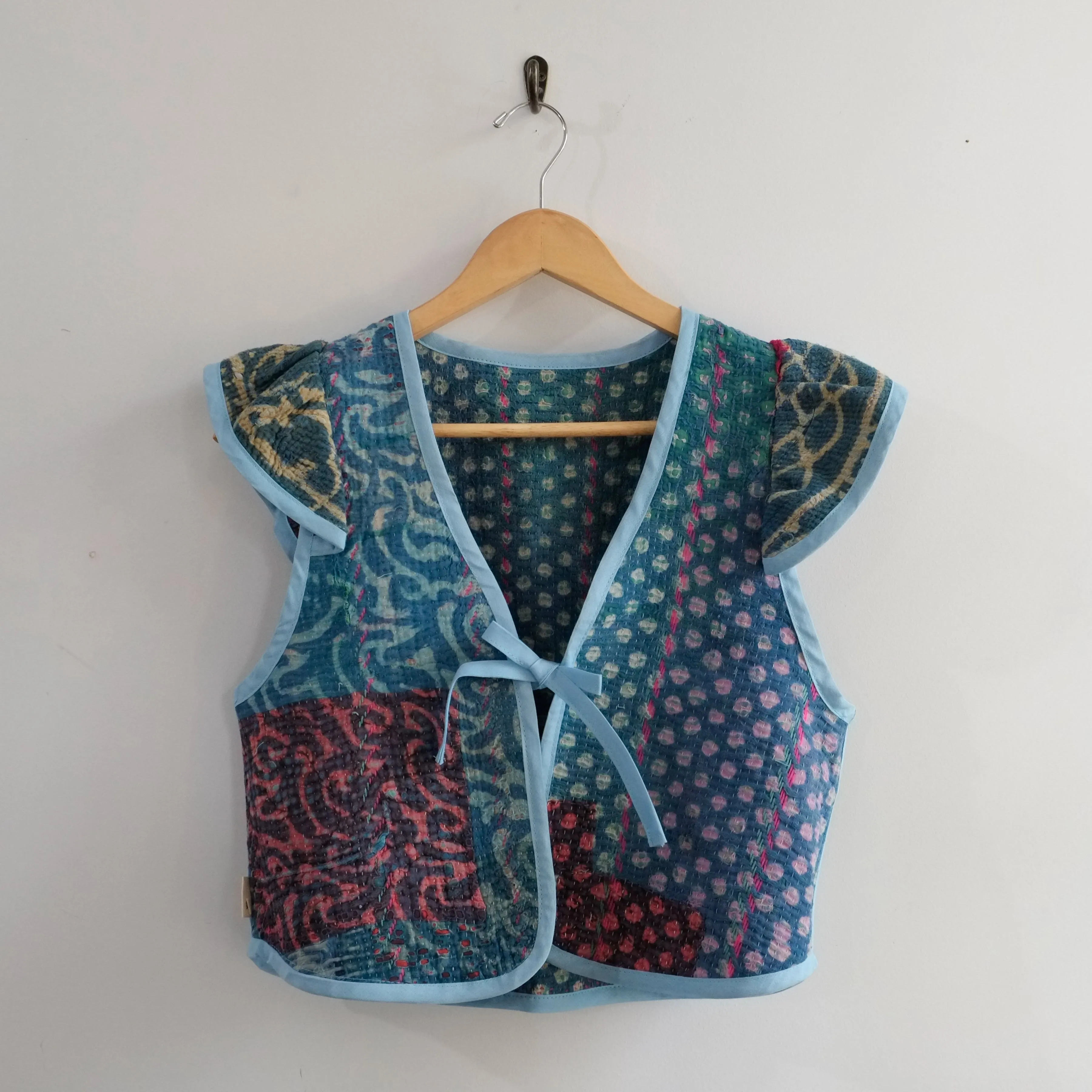 Amelia Flutter Sleeve Vest Indigo with Purple Sleeves XS008