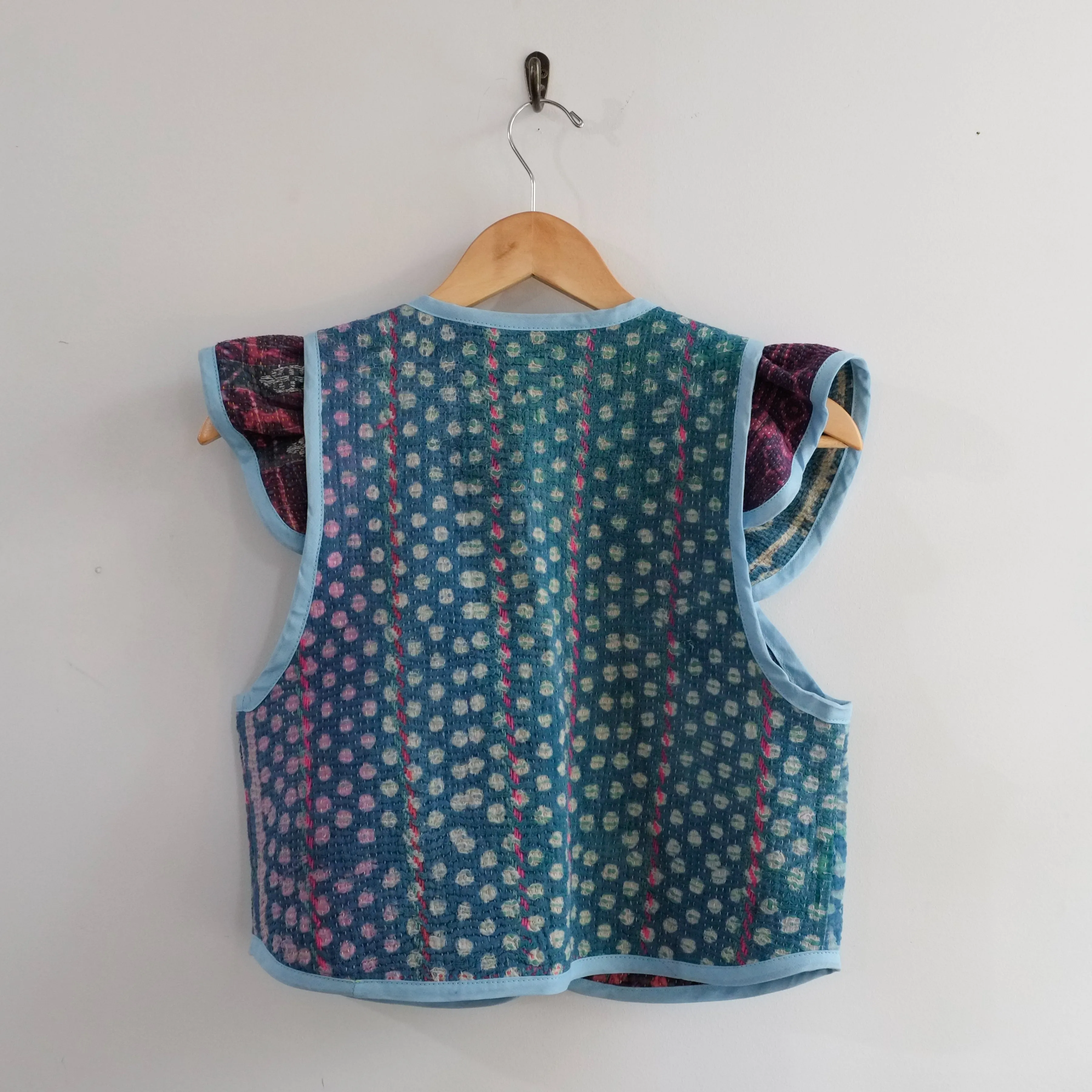 Amelia Flutter Sleeve Vest Indigo with Purple Sleeves XS008