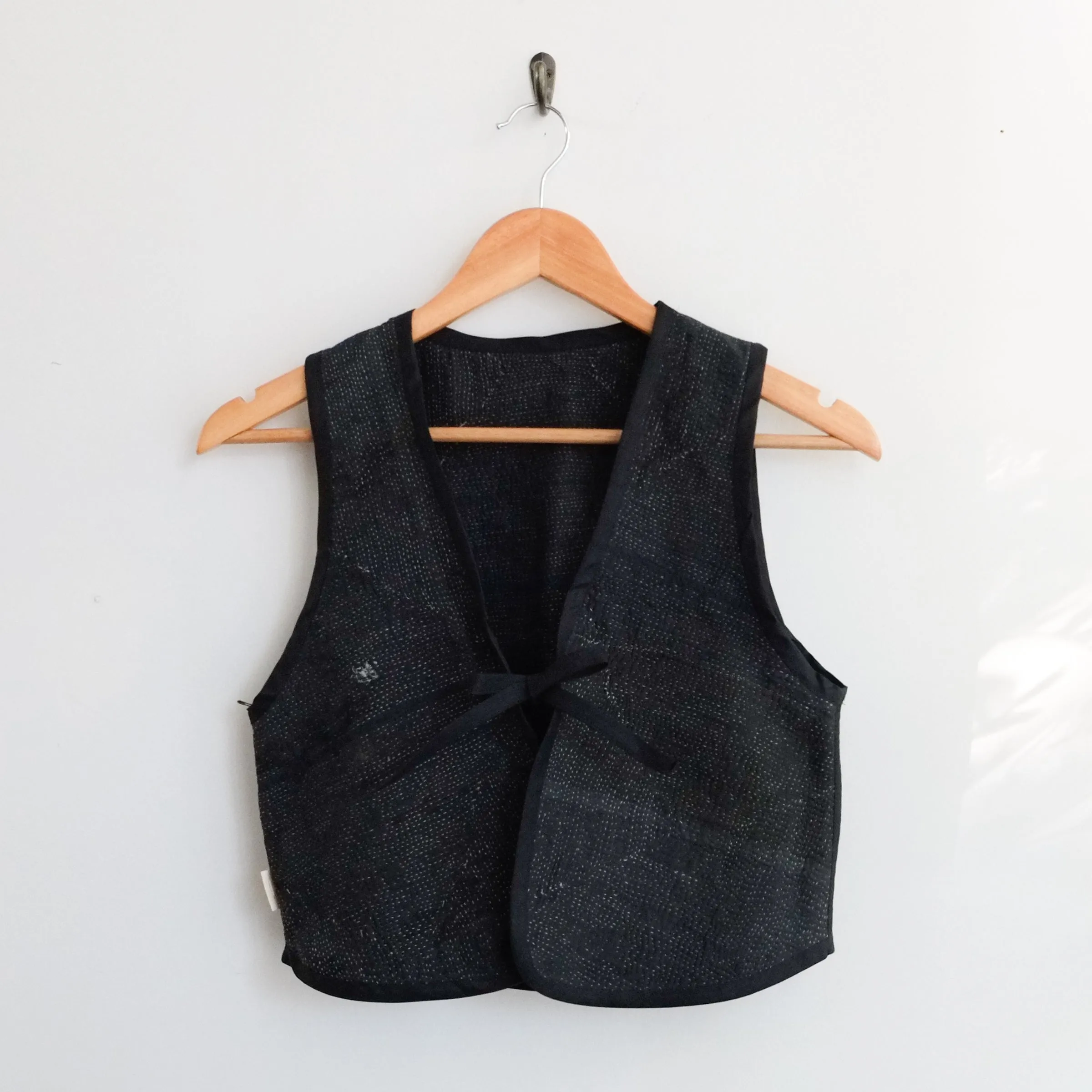 Amelia Sleeve Vest Black with Subtle Blue Embroidery XXS094