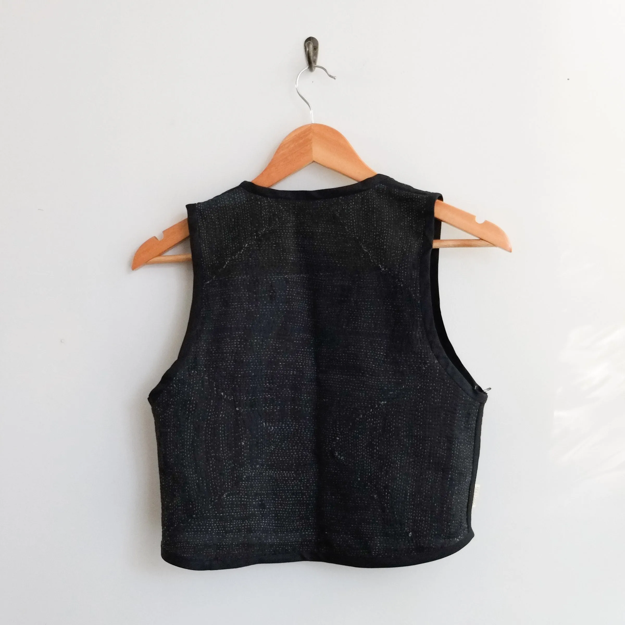 Amelia Sleeve Vest Black with Subtle Blue Embroidery XXS094