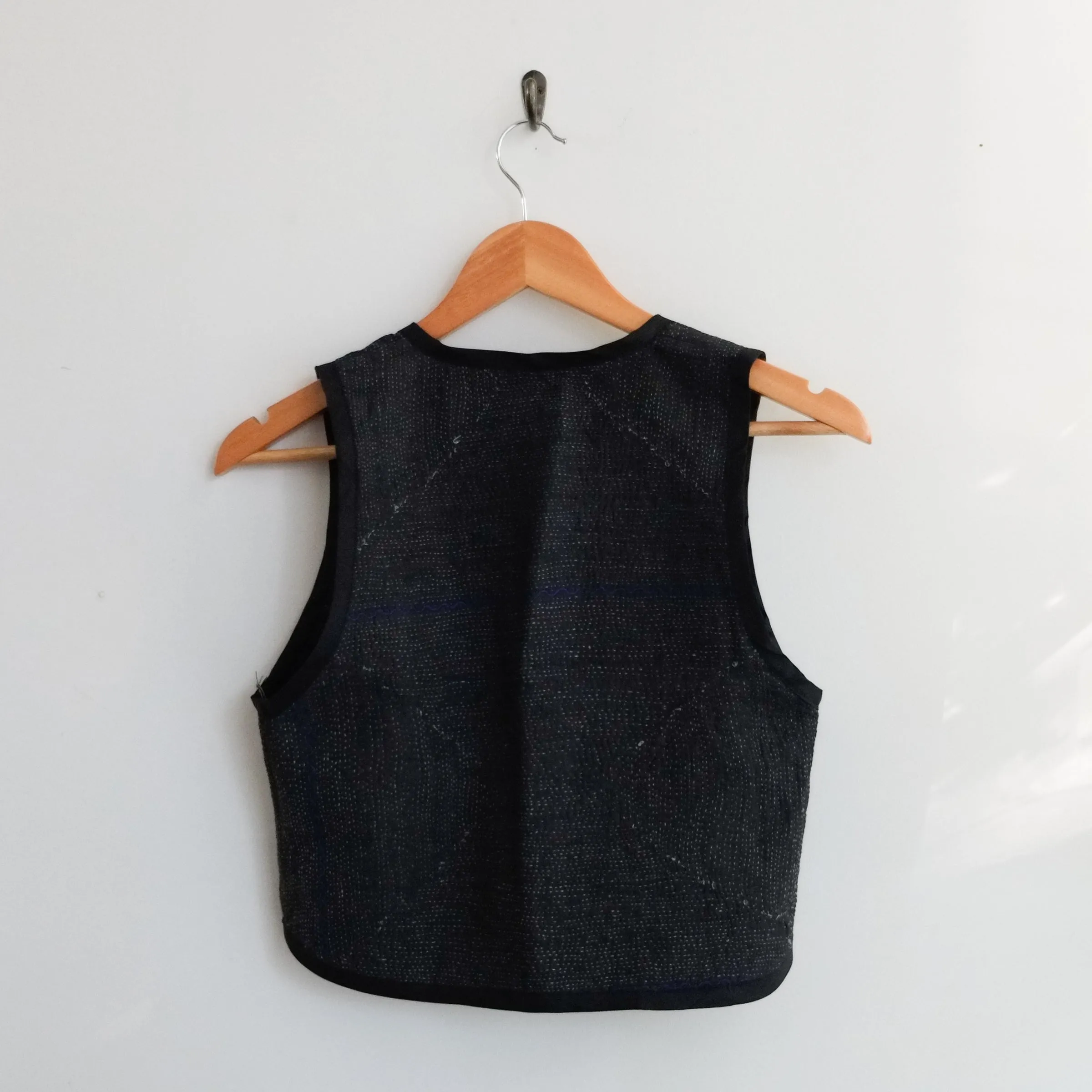 Amelia Sleeve Vest Black with Subtle Blue Embroidery XXS094