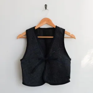 Amelia Sleeve Vest Black with Subtle Blue Embroidery XXS094