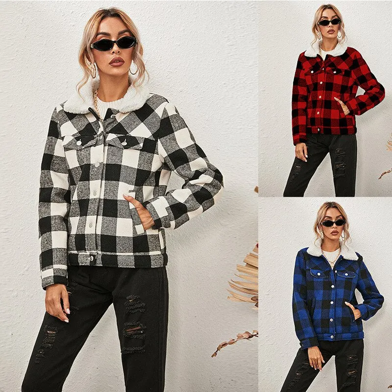 Ashore Shop Womens Plaid Lumber Jacket Style Warm Long Sleeve Jacket