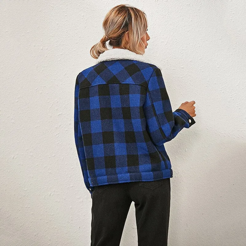 Ashore Shop Womens Plaid Lumber Jacket Style Warm Long Sleeve Jacket