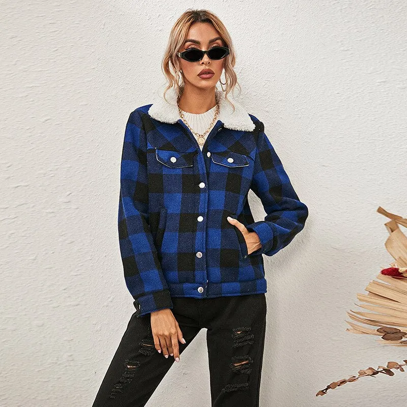Ashore Shop Womens Plaid Lumber Jacket Style Warm Long Sleeve Jacket