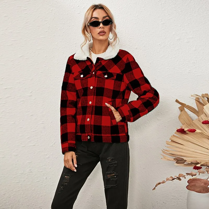 Ashore Shop Womens Plaid Lumber Jacket Style Warm Long Sleeve Jacket