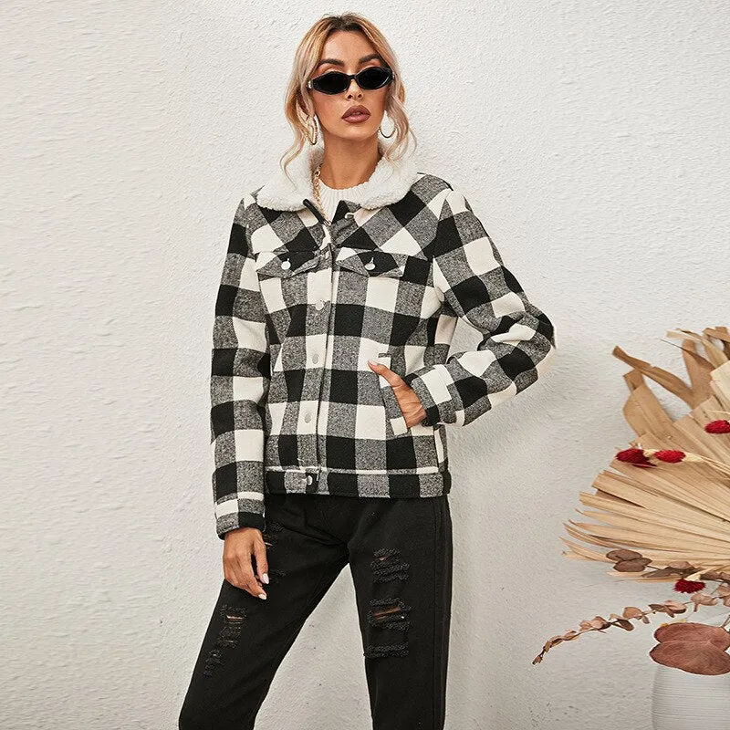 Ashore Shop Womens Plaid Lumber Jacket Style Warm Long Sleeve Jacket