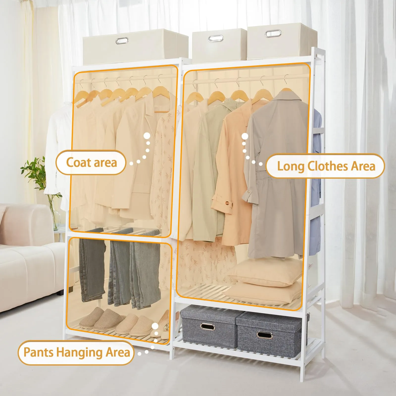 Bamboo Clothes Rack with 6 Shelves, Heavy Duty