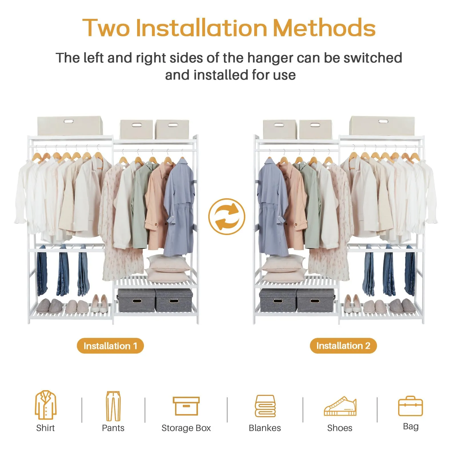 Bamboo Clothes Rack with 6 Shelves, Heavy Duty