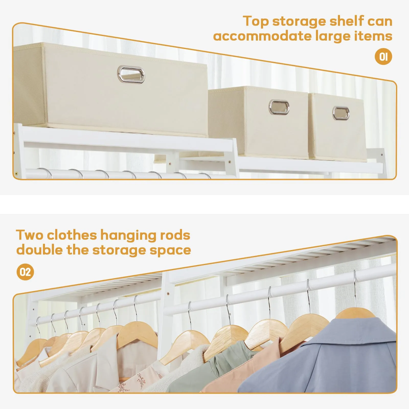 Bamboo Clothes Rack with 6 Shelves, Heavy Duty