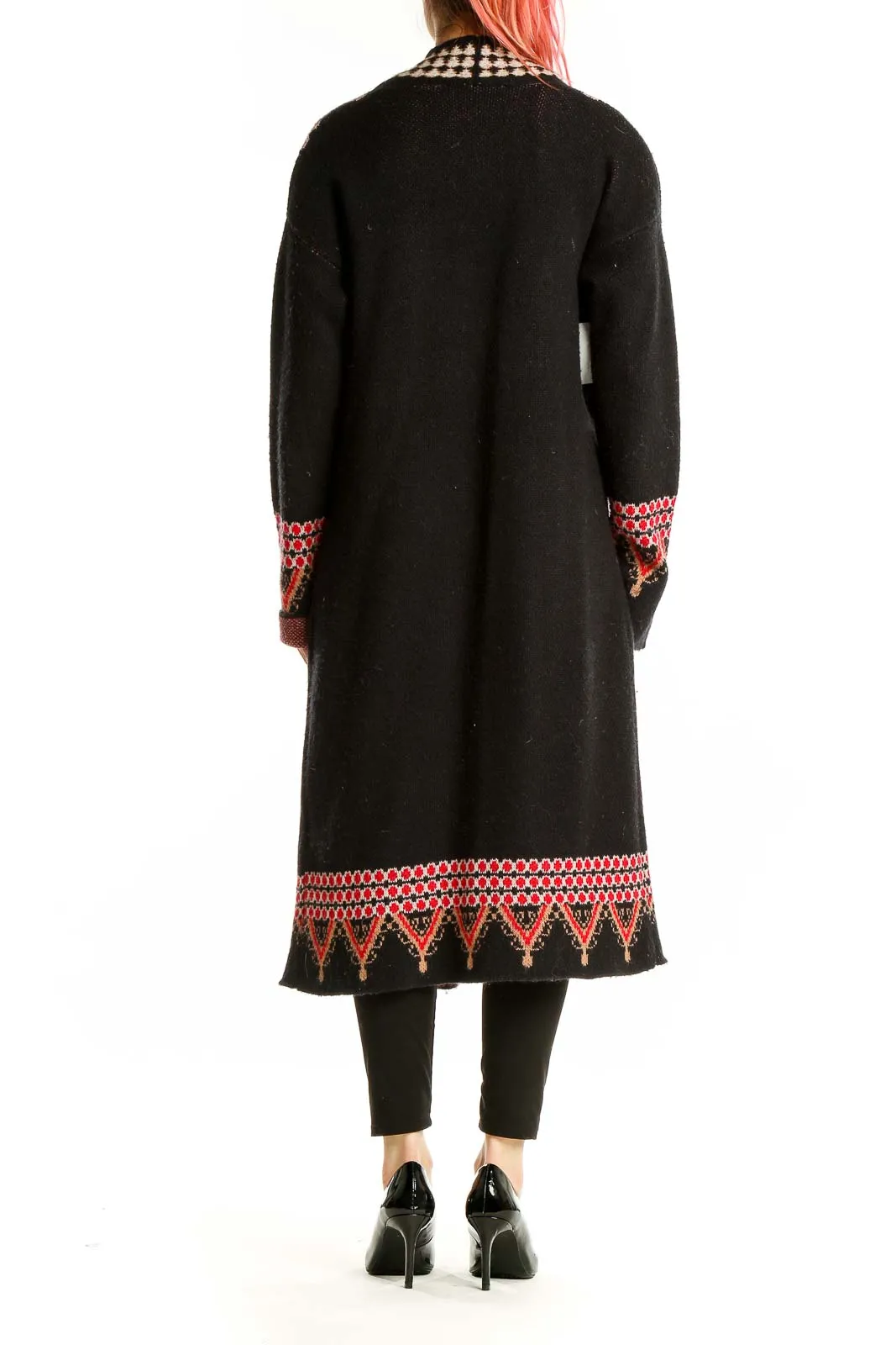 Black Floral Embroidered Long Cardigan