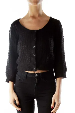 Black Sparkle Mid-Sleeve Cardigan