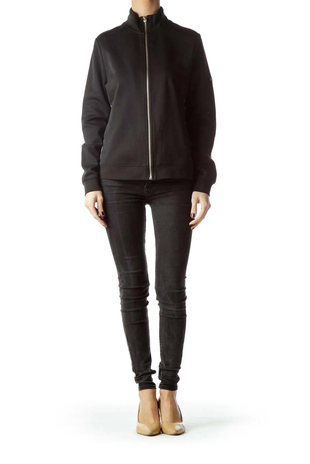 Black Track Stripes Zippered Stretch Jacket