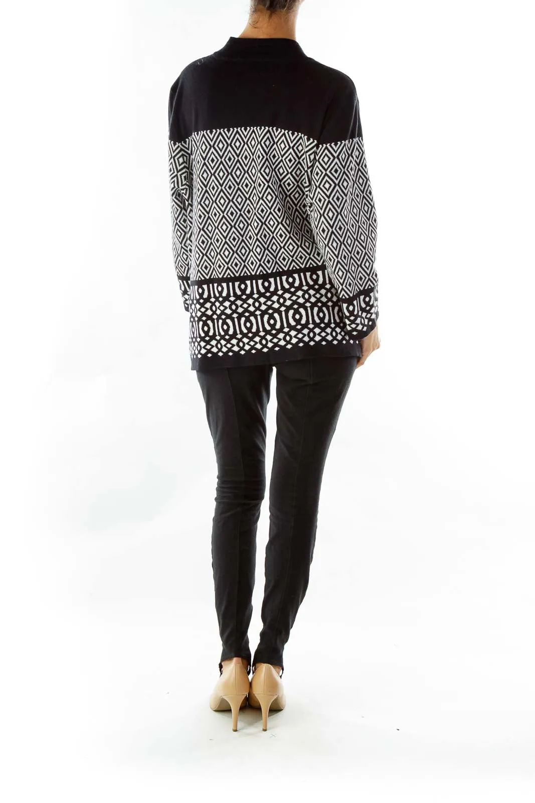 Black White Geometric Print Sweater