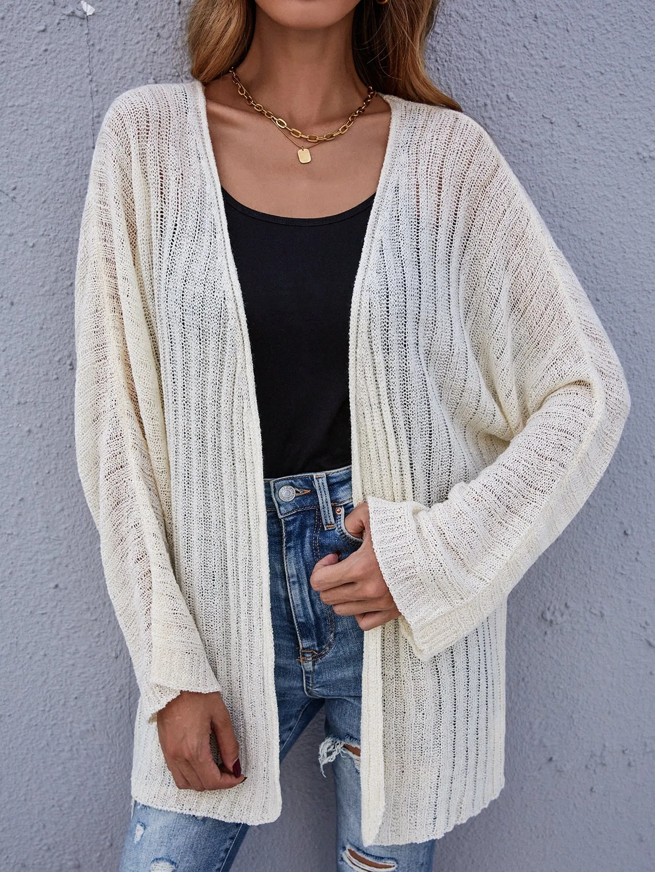 Casual Plain Long Sleeve Long Women Cardigan