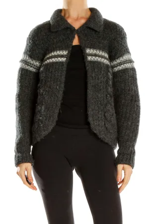 Charcoal Gray Striped Wool Cardigan