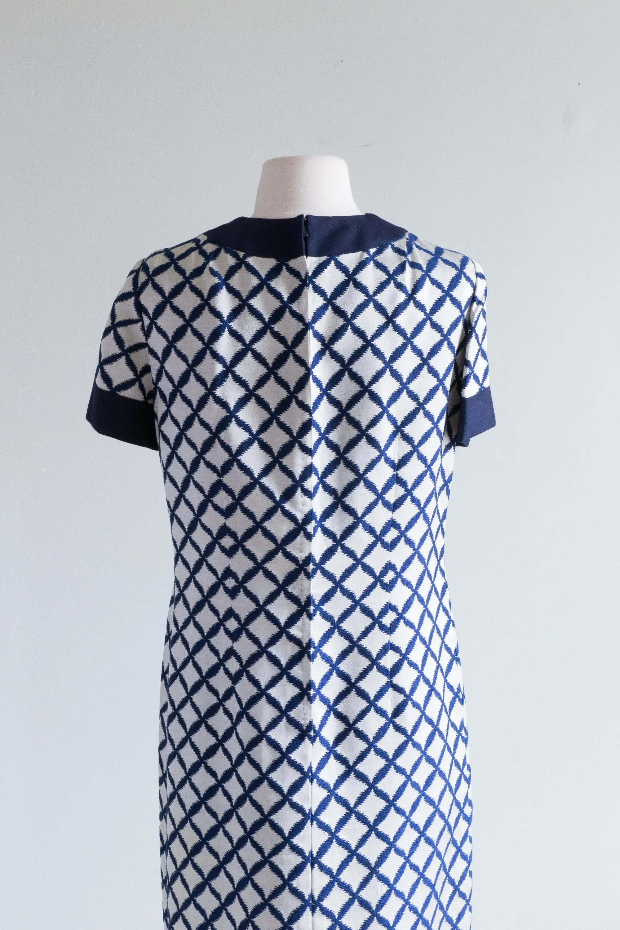 Chic 1960's Navy Blue Mod Brocade Dress Set / Medium