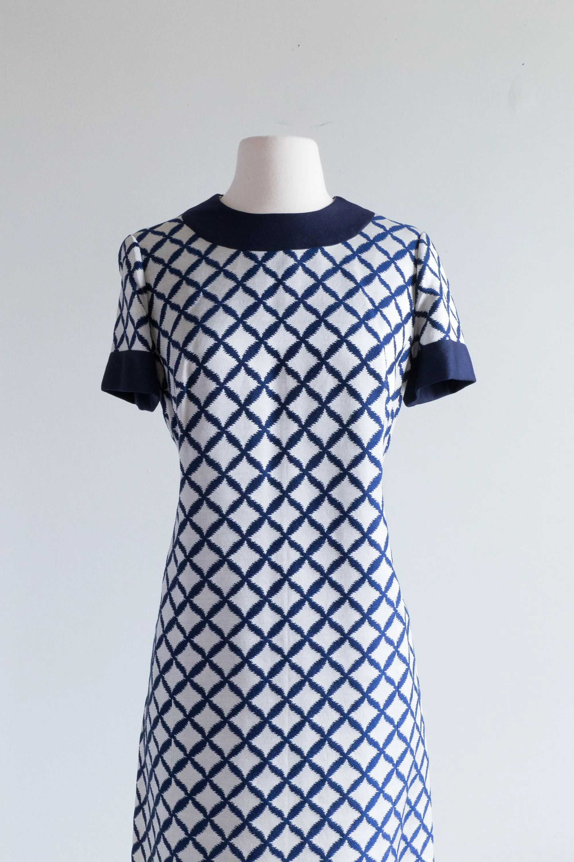 Chic 1960's Navy Blue Mod Brocade Dress Set / Medium