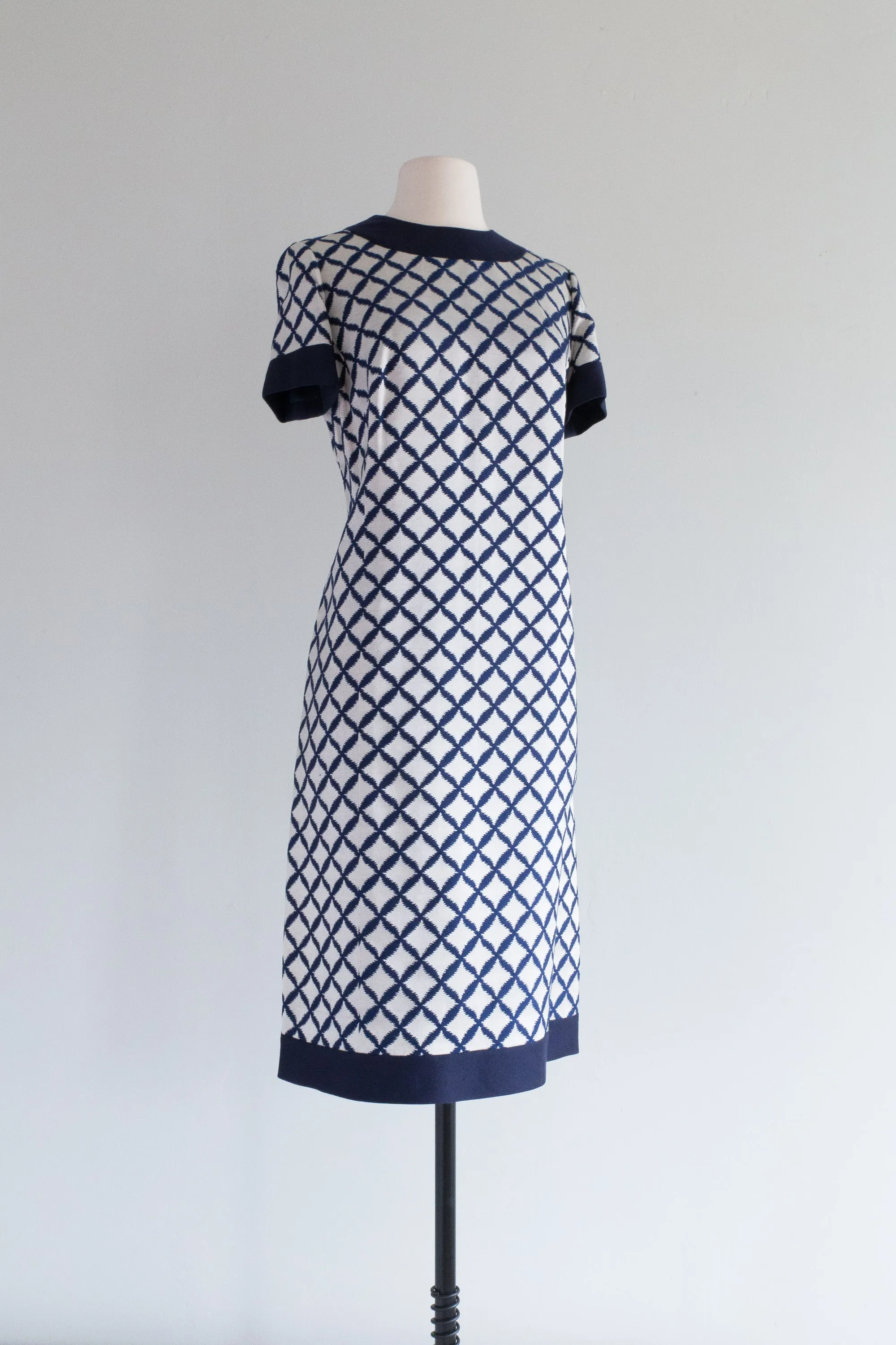 Chic 1960's Navy Blue Mod Brocade Dress Set / Medium