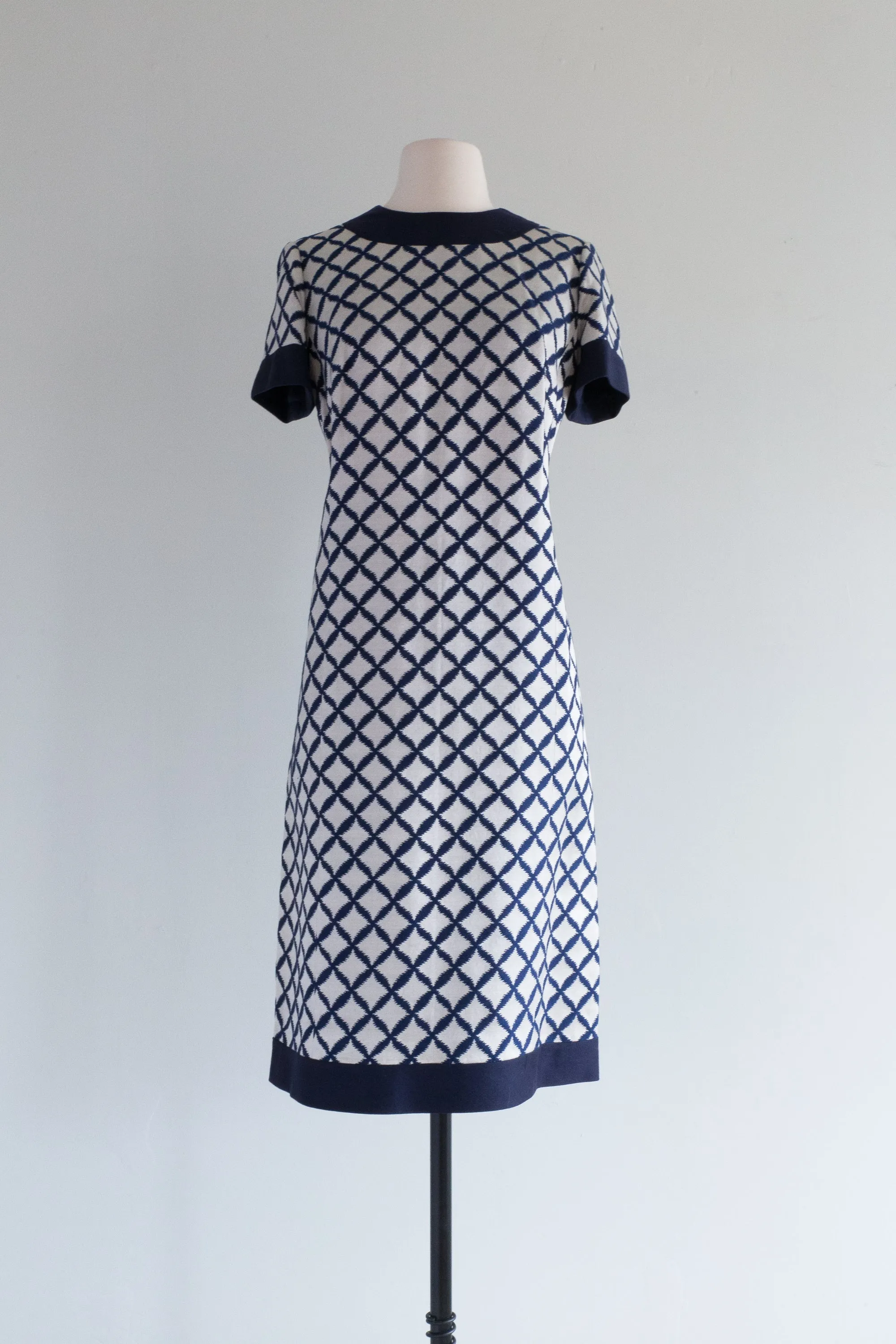 Chic 1960's Navy Blue Mod Brocade Dress Set / Medium