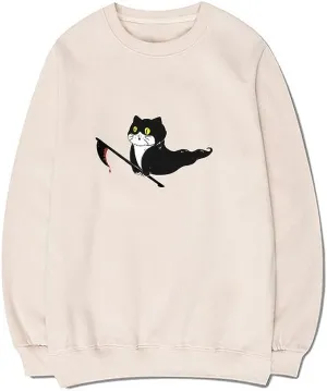 CORIRESHA Teen Ghost Cat Sweatshirt Crewneck Long Sleeve Halloween Gothic Pullover