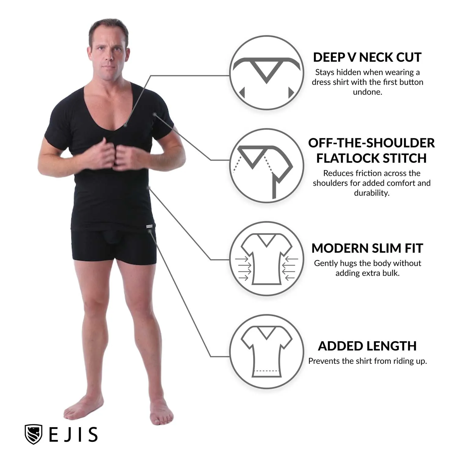 Deep V Cotton Sweat Proof Undershirt For Men - Black 6-Pack