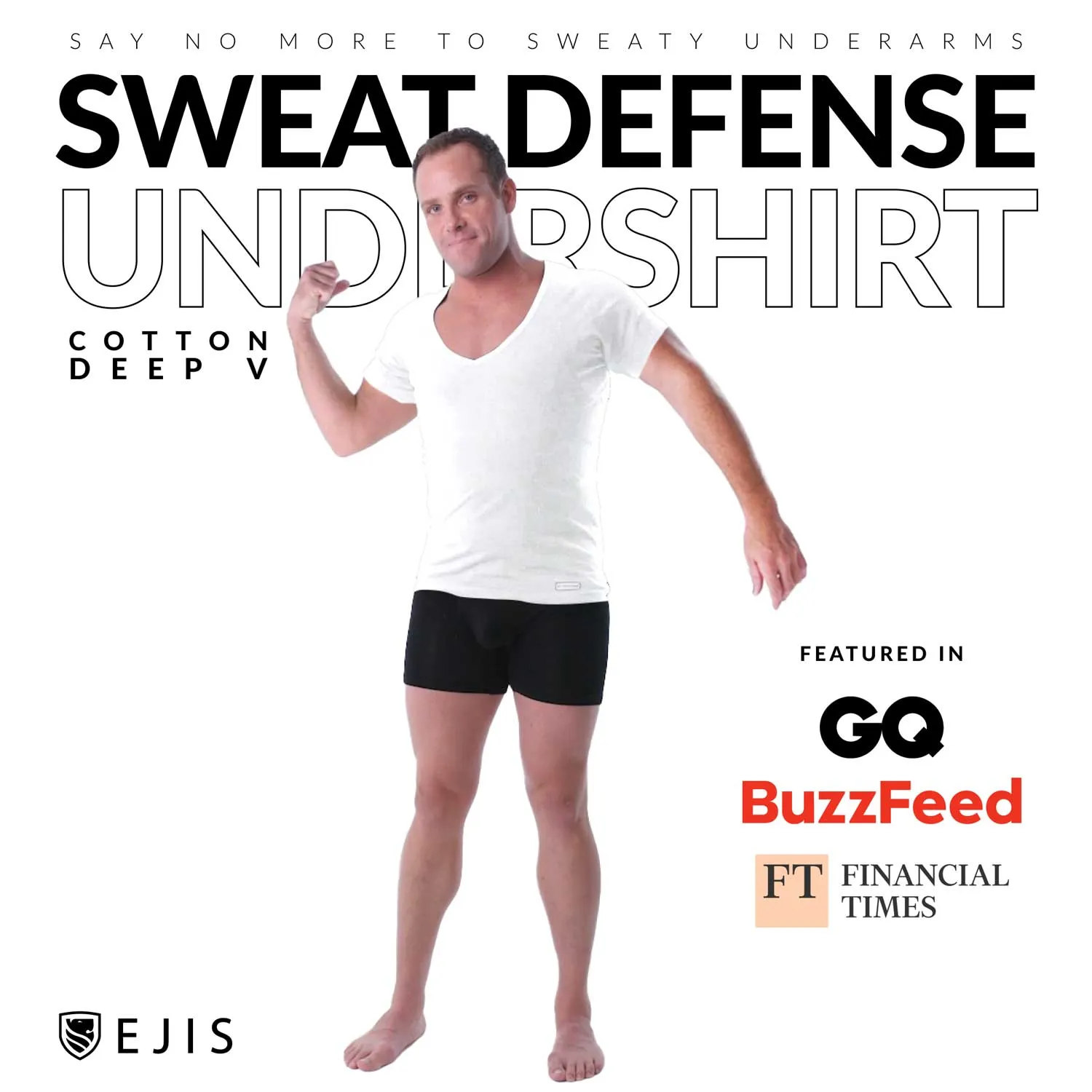 Deep V Cotton Sweat Proof Undershirt For Men - Black 6-Pack