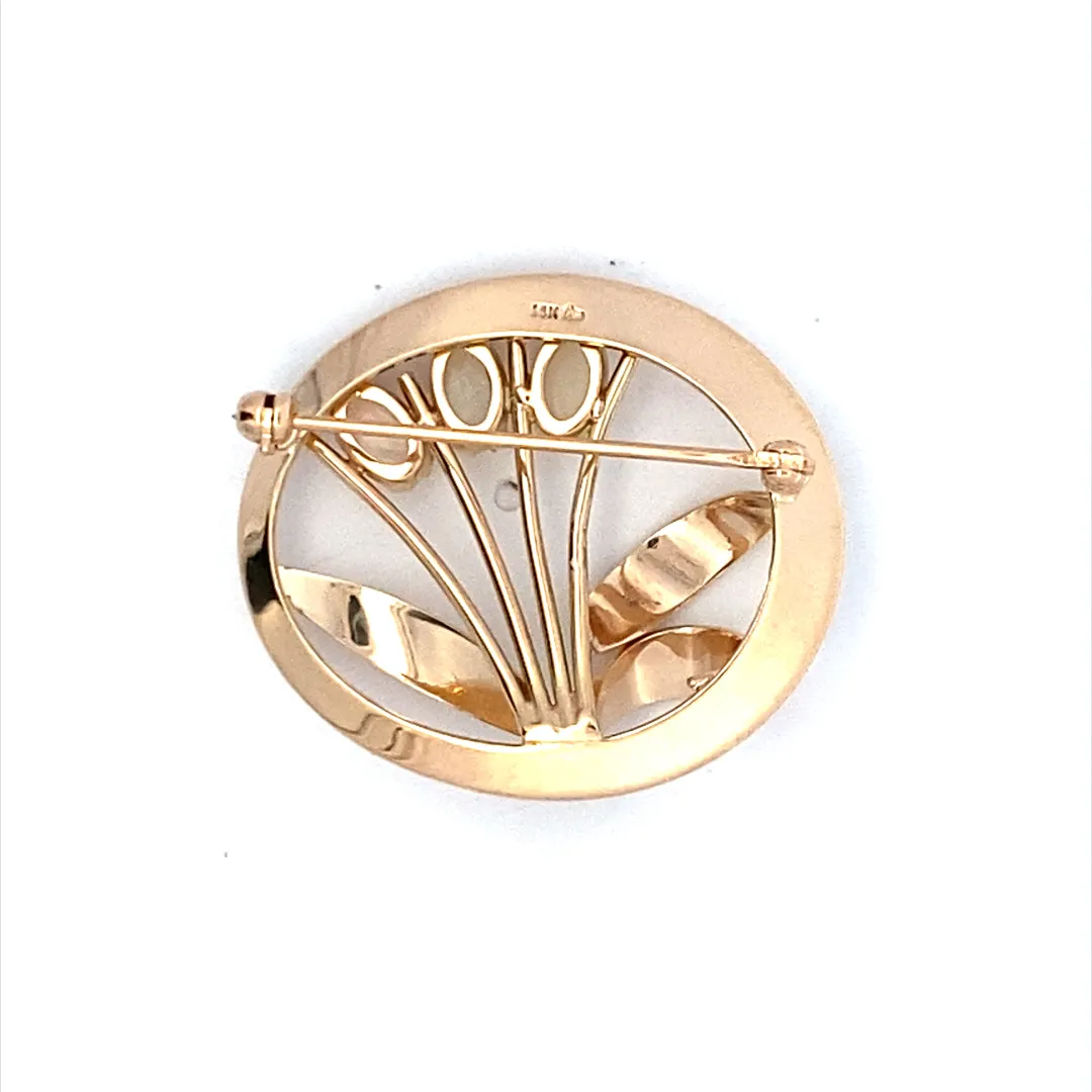 Estate Yellow Gold Floral Motif Opal Pin/Brooch
