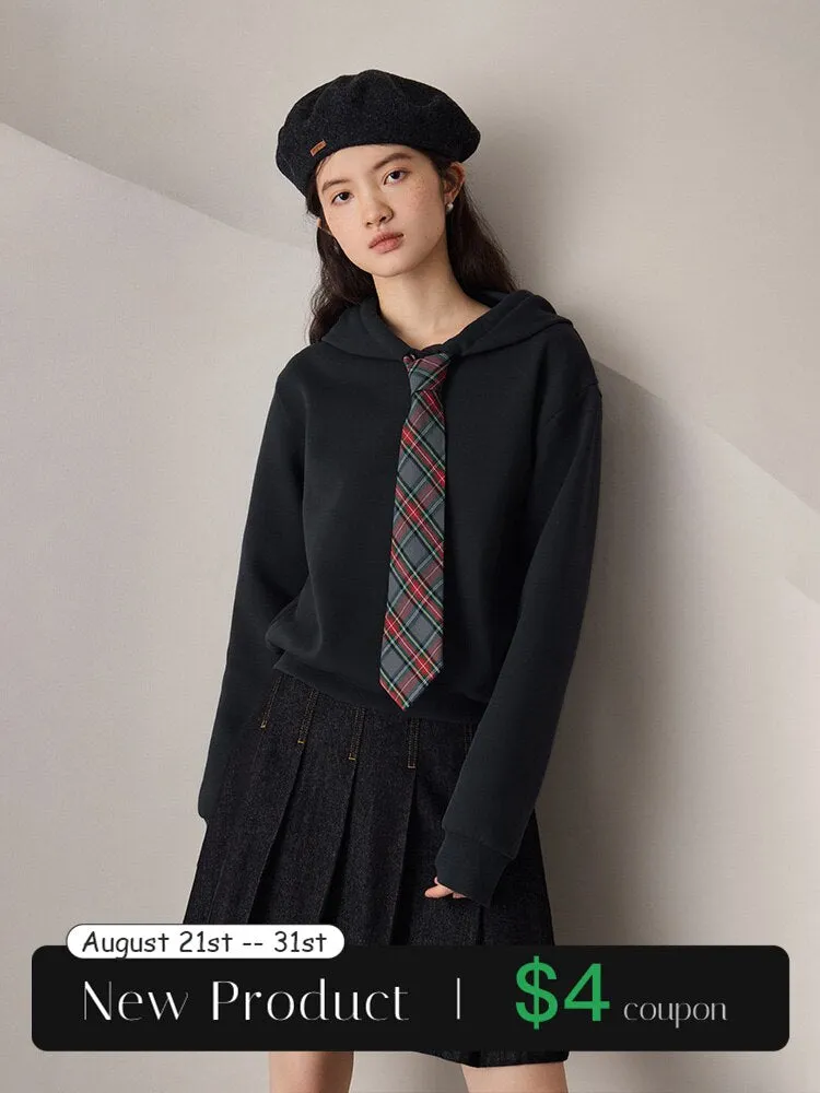 Fashionkova Casual Tie Retro Loose Hooded Sweater for Women 2023 Autumn New American Style Cozy Wind All-match Top Hoodies Female
