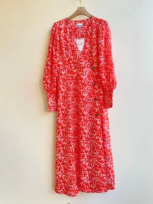 Ganni | Neon Orange Mod Flower Print Button Up Dress (Vintage)