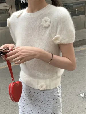 Girlary French Hook Flowers Sweaters Women OL Loose 2024 New Sweet Knitted Chic Pullovers Gentle Spring Office Lady Casual