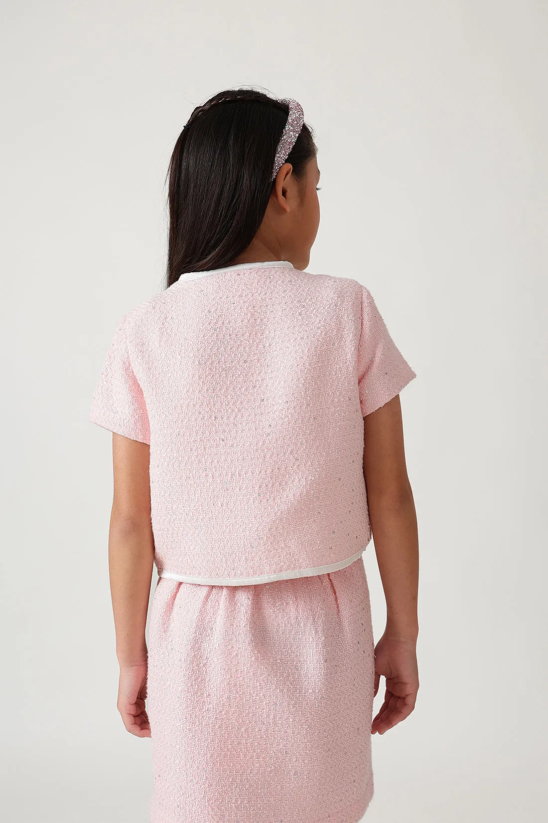 Girls Pink Regular Fit Short Sleeve Solid Blazer By One Friday