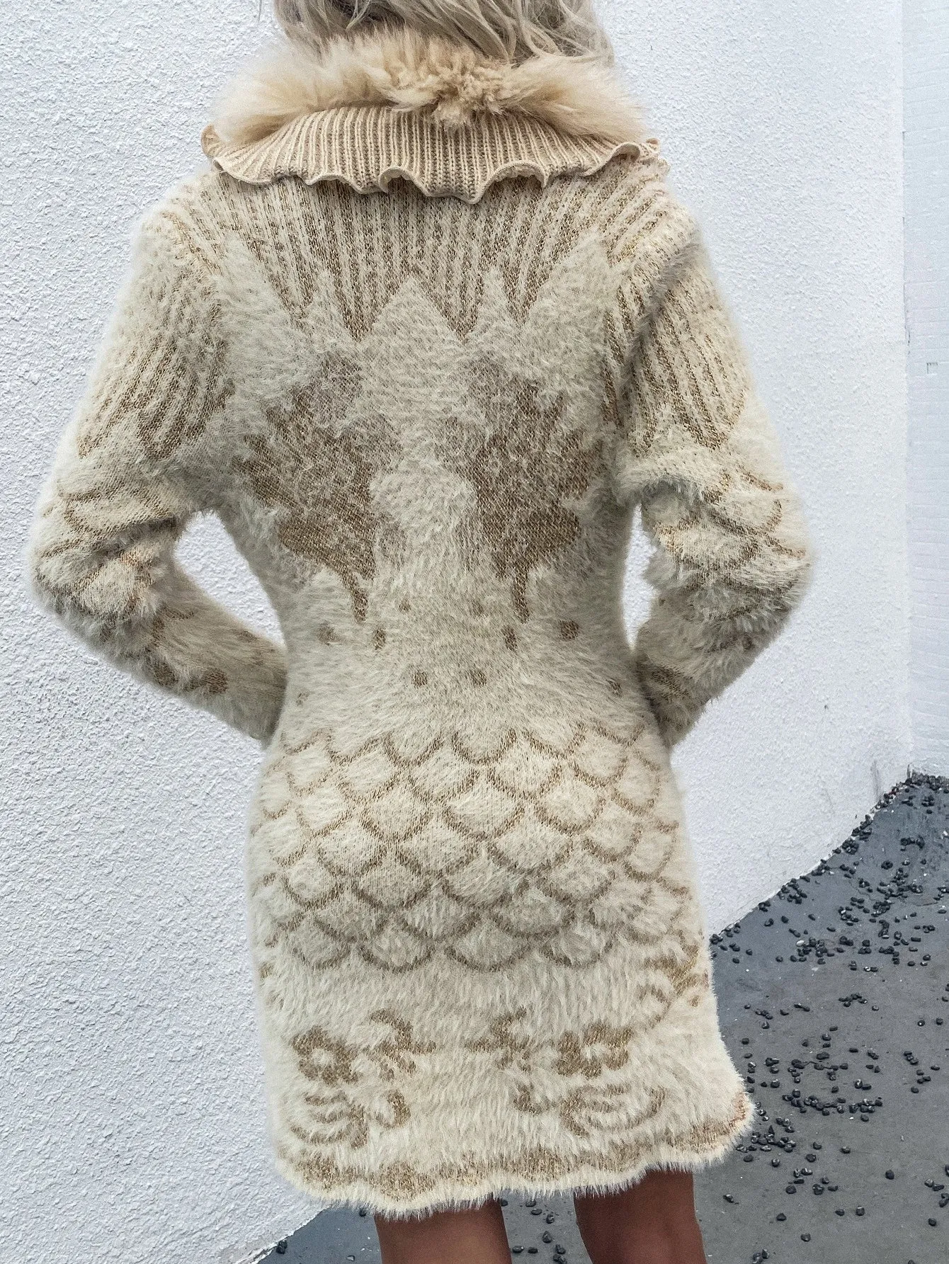 Glamorous Graphic Pocket Long Sleeve V Neck Short Women Cardigan