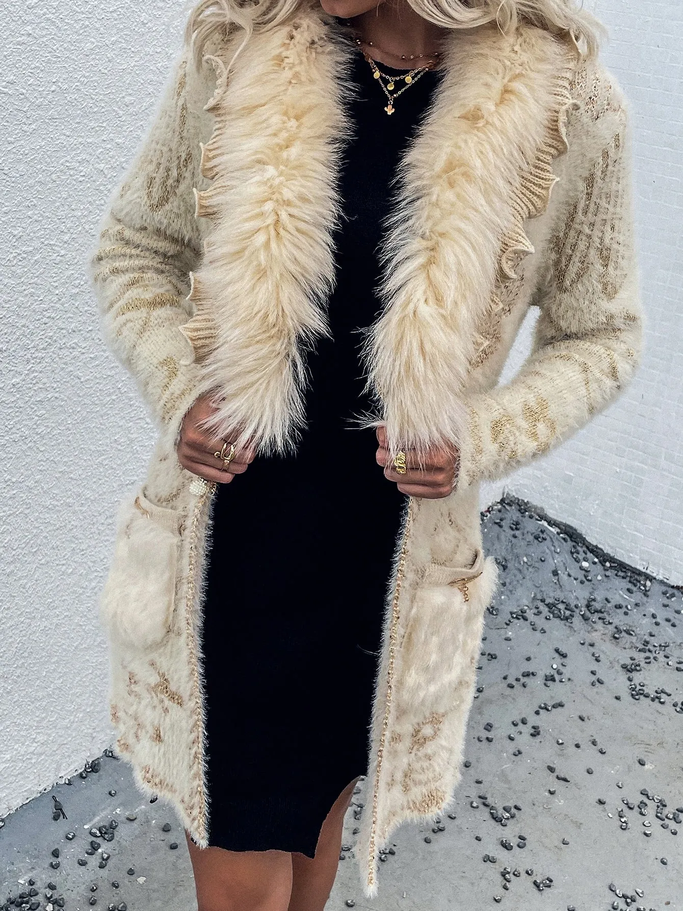 Glamorous Graphic Pocket Long Sleeve V Neck Short Women Cardigan