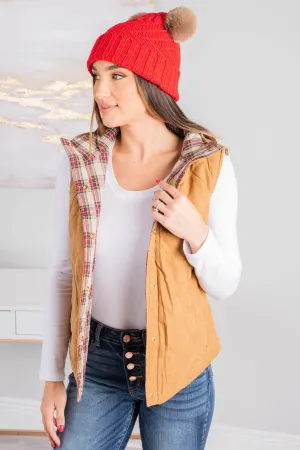 Happy Hikes Tan And Plaid Reversible Vest