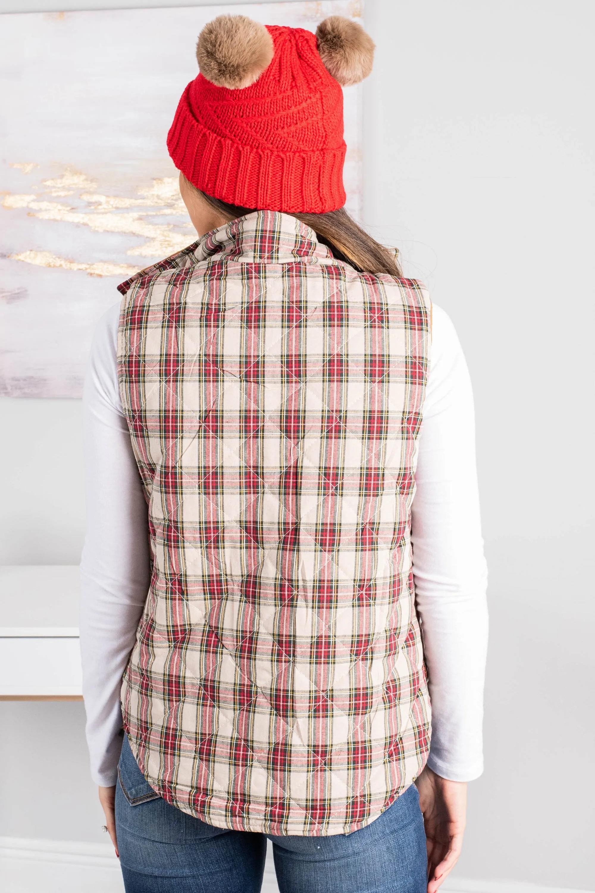 Happy Hikes Tan And Plaid Reversible Vest