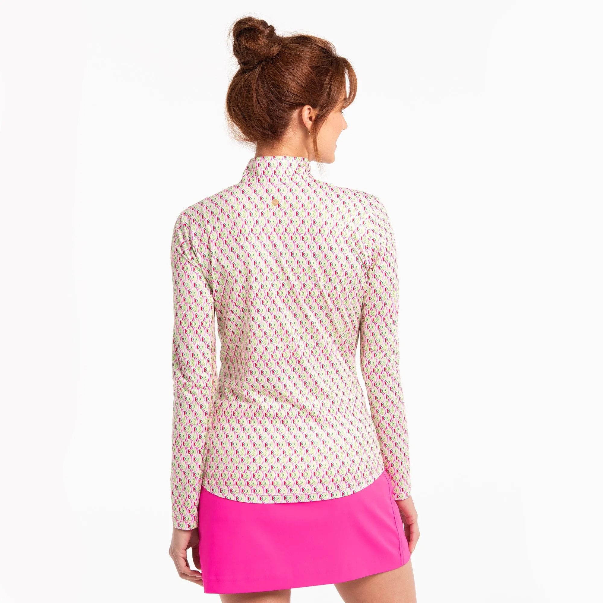 LONG SLEEVE IKAT GEO PRINT MOCK POLO