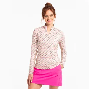 LONG SLEEVE IKAT GEO PRINT MOCK POLO