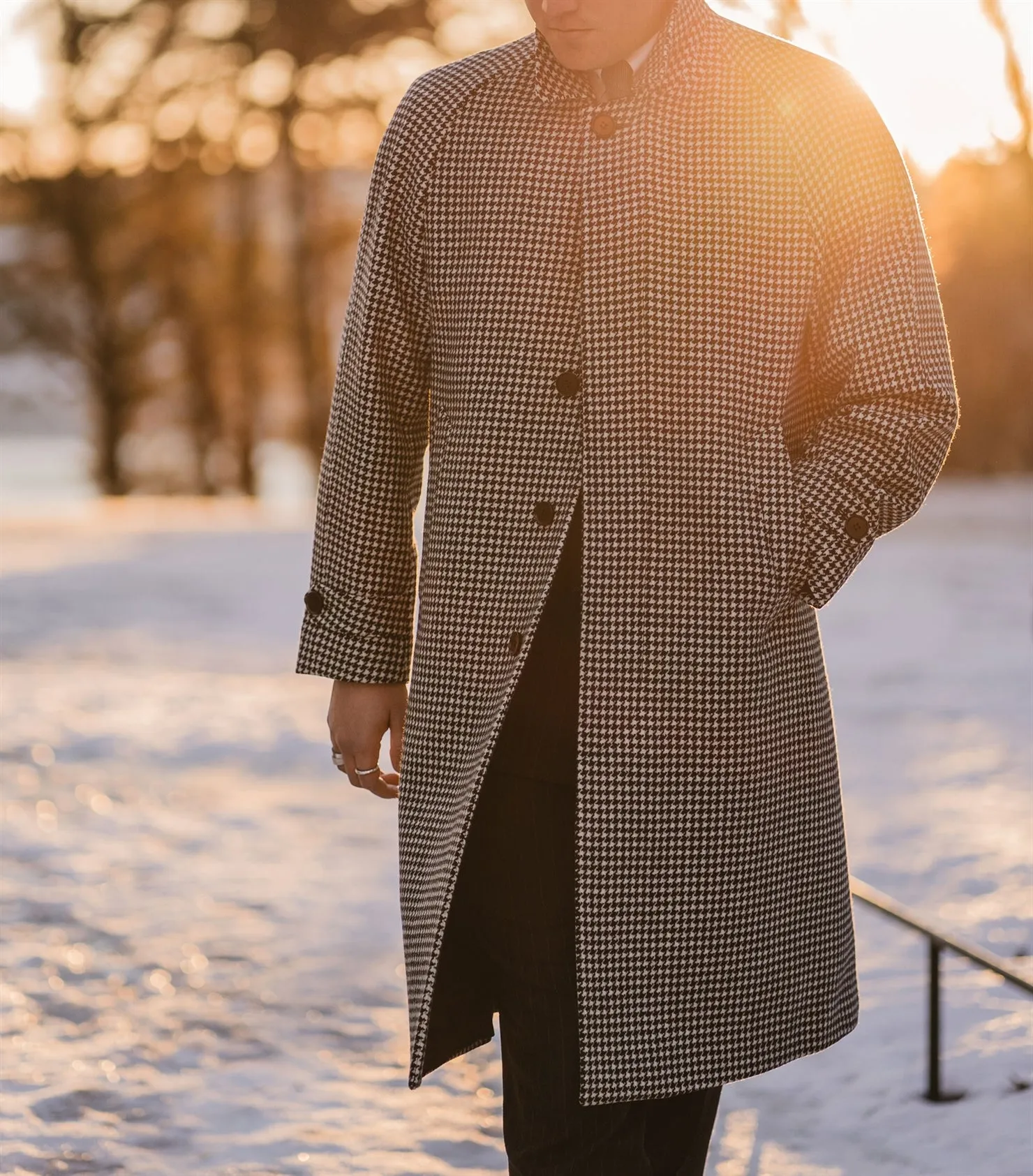 Neo Black And White Houndstooth Coat