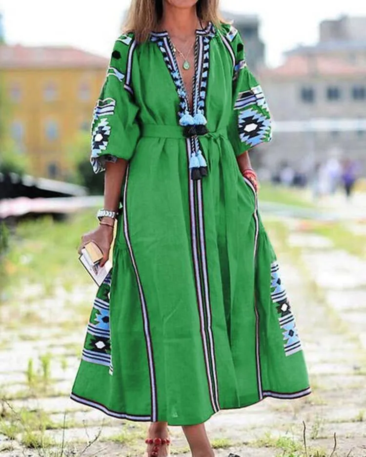 New Women Bohemia Print Long Dresses