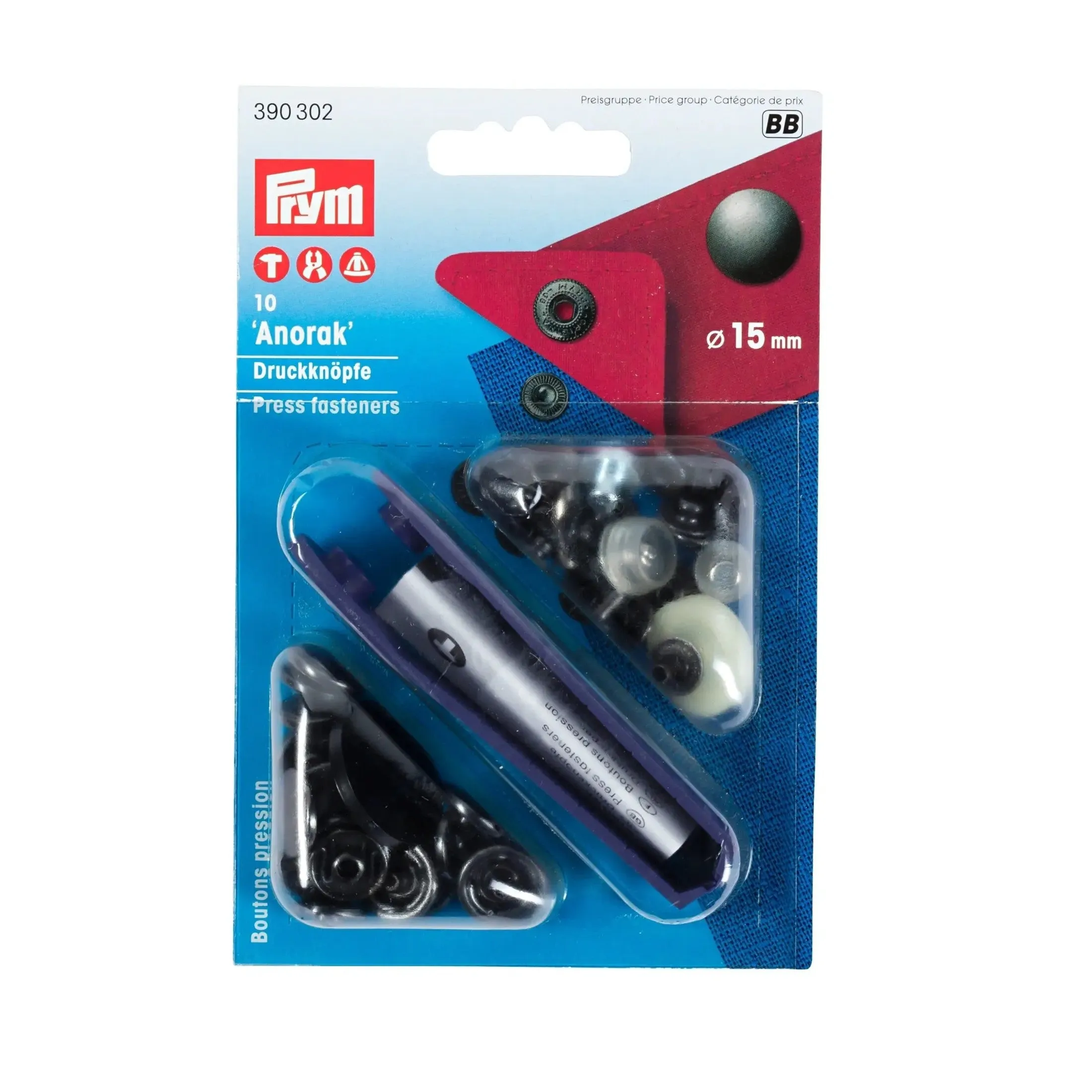 Non-sew snap fasteners "Anorak" 15 mm