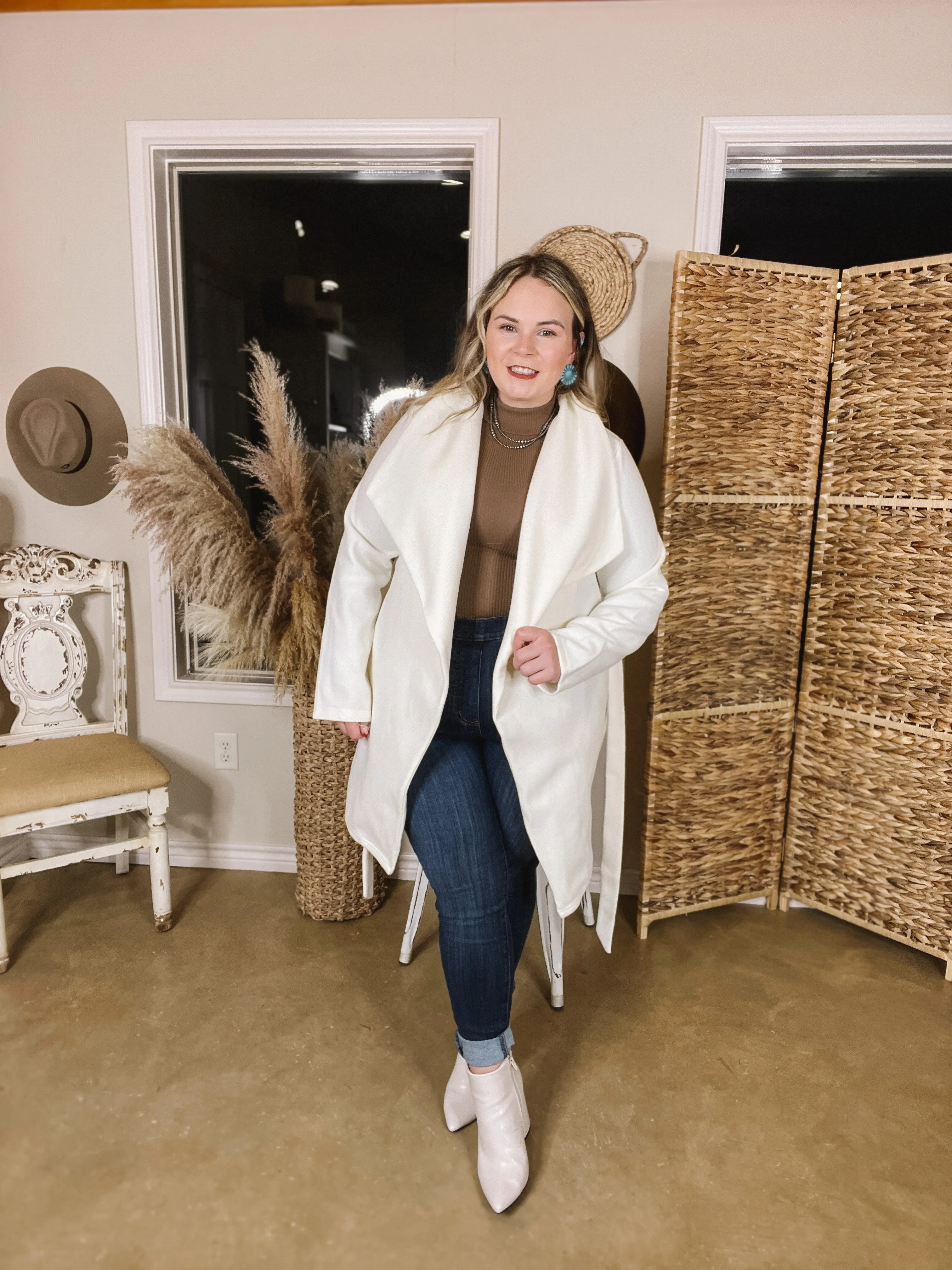 NYC Dreamer Open Front Jacket with Waist Tie in Off White