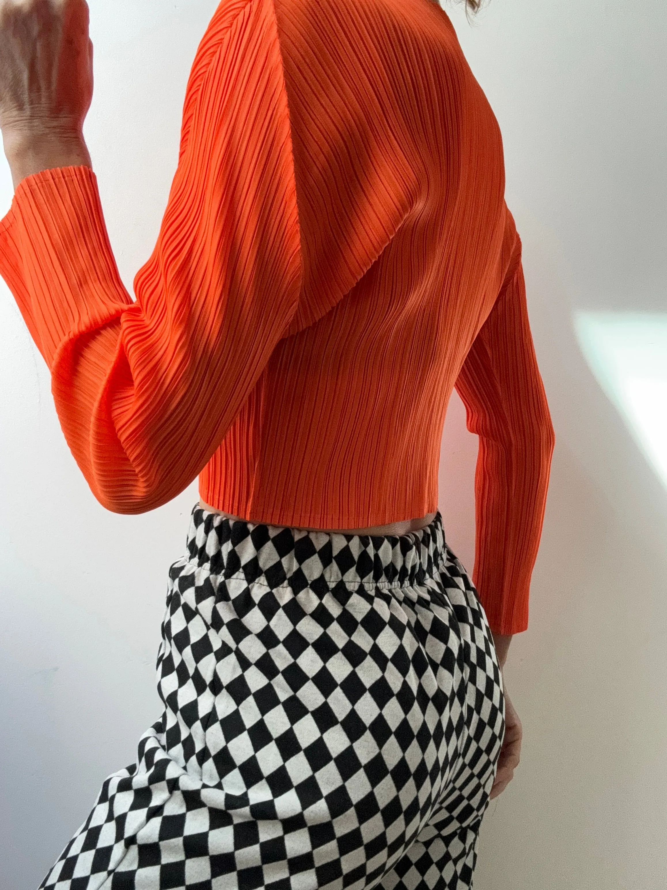 Pleat Me Long Sleeve Crop Top Tangerine
