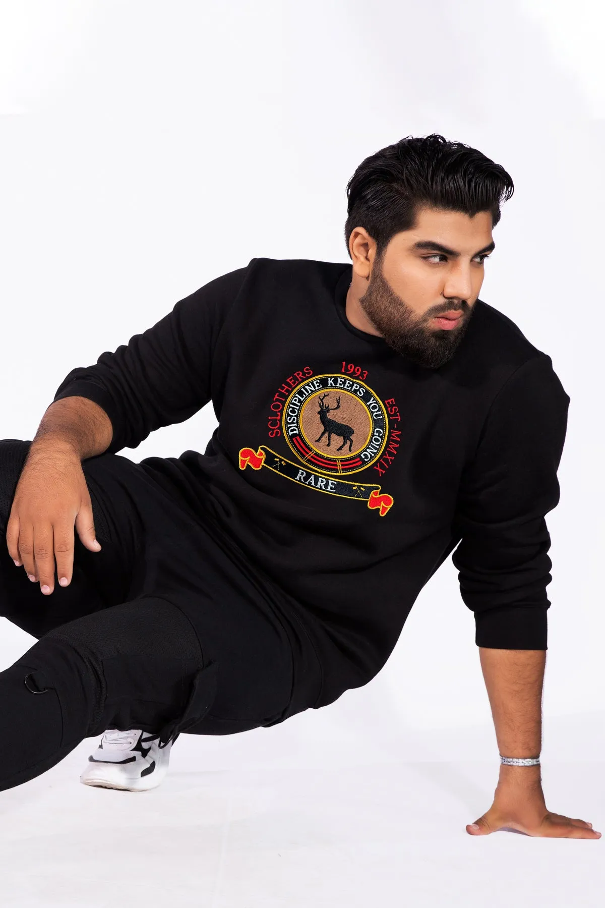 Rare Embroidered Black Sweatshirt (Plus Size) - W22 - MSW061P