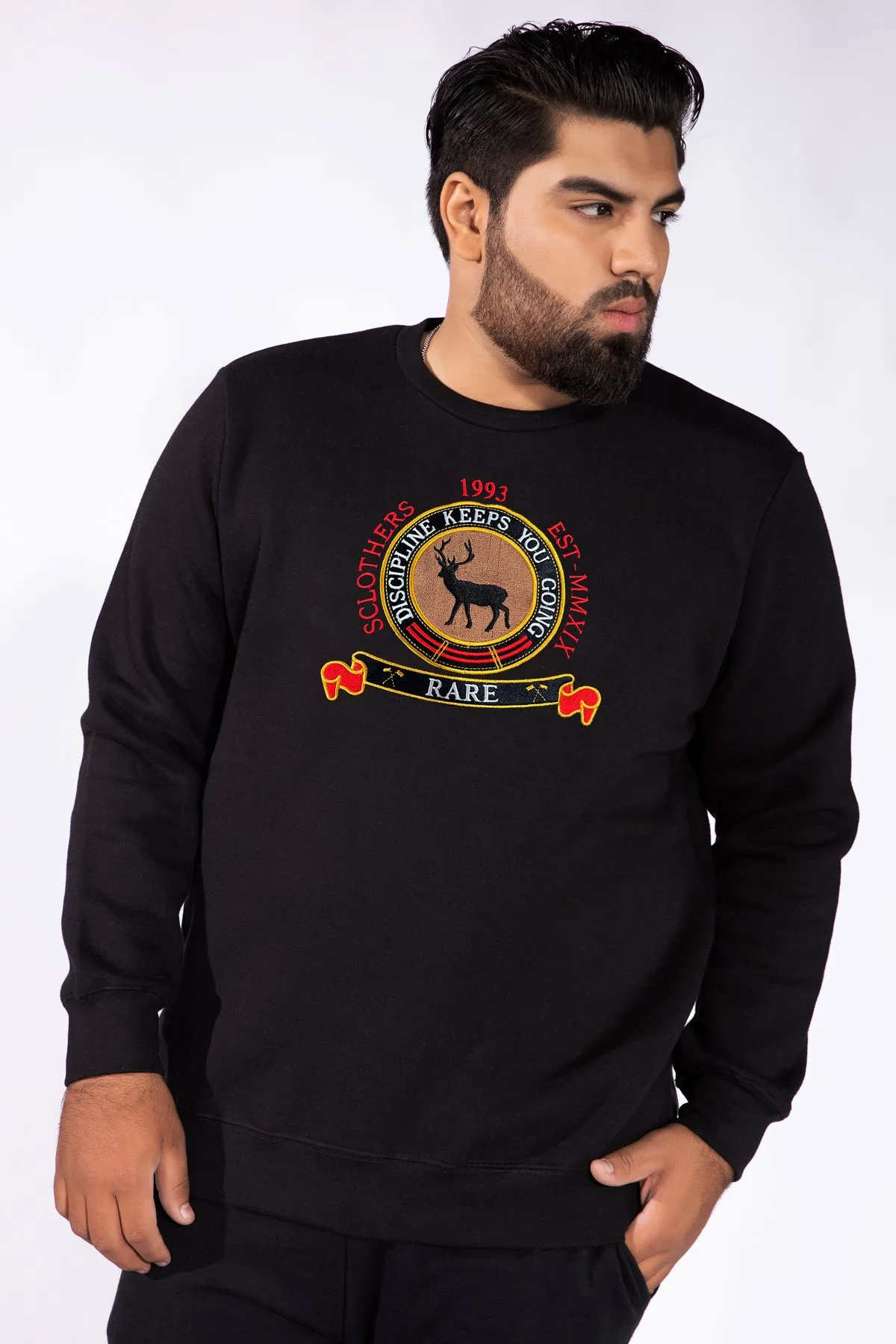 Rare Embroidered Black Sweatshirt (Plus Size) - W22 - MSW061P